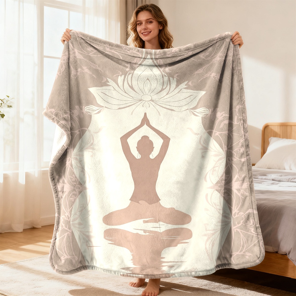 Spa Wellness Luxury - Lüks Yoga Lotus Meditasyon Battaniyesi Peluş